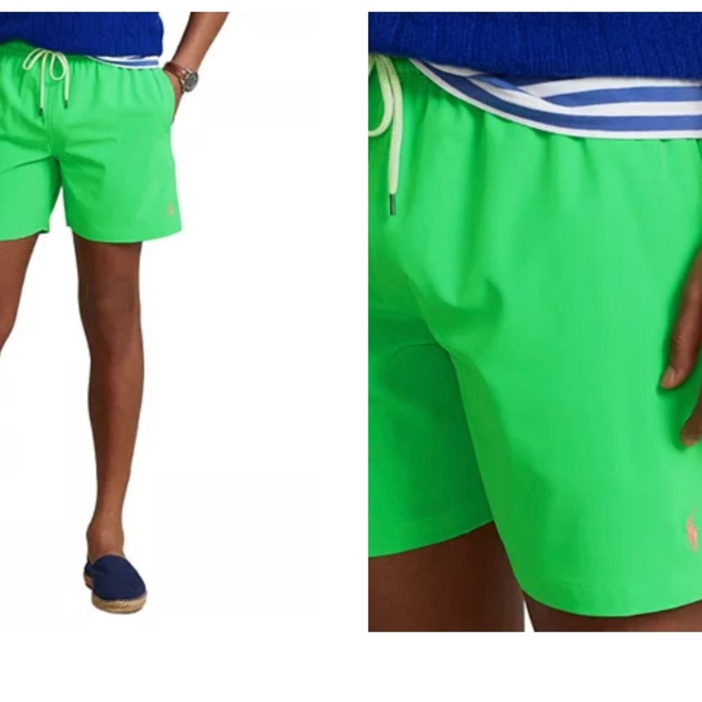 NWT Polo Ralph Lauren Men's 5.75 -in. Traveler Swim Trunks NEON GREEN - LARGE